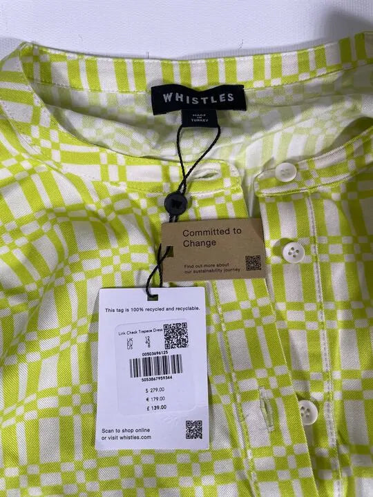Whistles - Green Link Check Trapeze Dress Size: Uk 12
