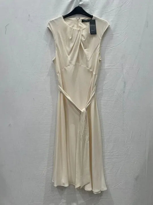 Ralph Lauren - Cream Sleeveless Stretch Midi Dress Size: Uk 6