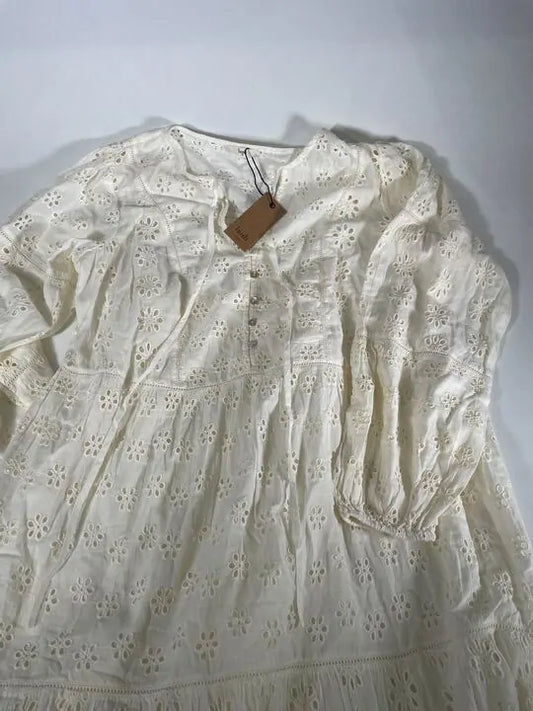 Hush - Ecru Hannah Broderie Cotton Midi Dress Size: Uk 10