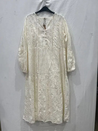 Hush - Ecru Hannah Broderie Cotton Midi Dress Size: Uk 10