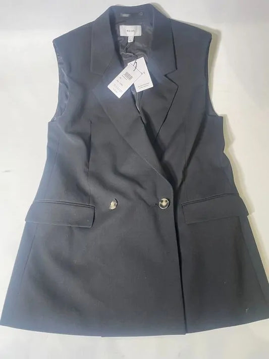 Reiss - Black Karyn Longline Wool Blend Waistcoat Size: Uk 10