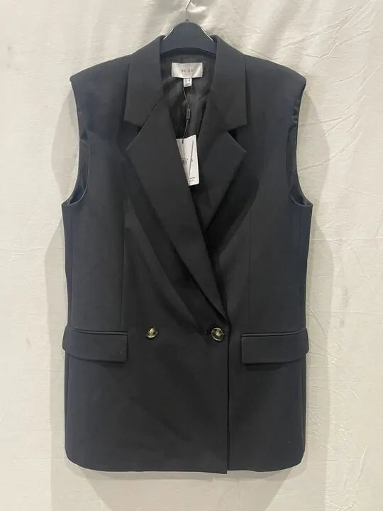 Reiss - Black Karyn Longline Wool Blend Waistcoat Size: Uk 10