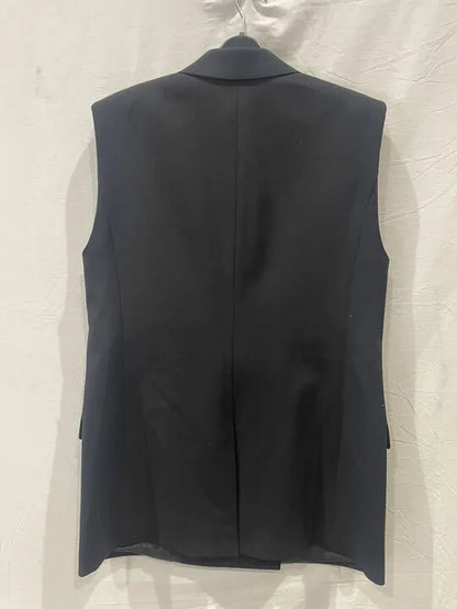 Reiss - Black Karyn Longline Wool Blend Waistcoat Size: Uk 10