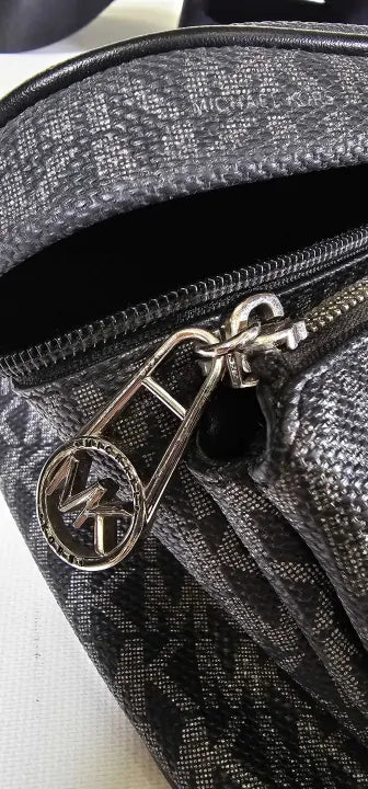 Michael Kors-30F2S04M8M02322F-*-Black-Black And Silver Slater Medium Sling Pack Messenger Bag-Black