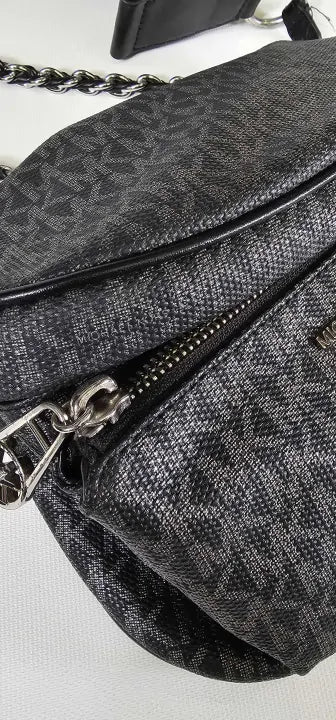 Michael Kors-30F2S04M8M02322F-*-Black-Black And Silver Slater Medium Sling Pack Messenger Bag-Black