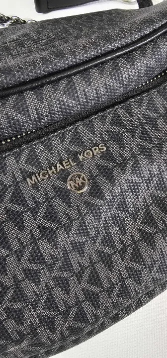 Michael Kors-30F2S04M8M02322F-*-Black-Black And Silver Slater Medium Sling Pack Messenger Bag-Black