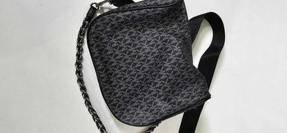Michael Kors-30F2S04M8M02322F-*-Black-Black And Silver Slater Medium Sling Pack Messenger Bag-Black