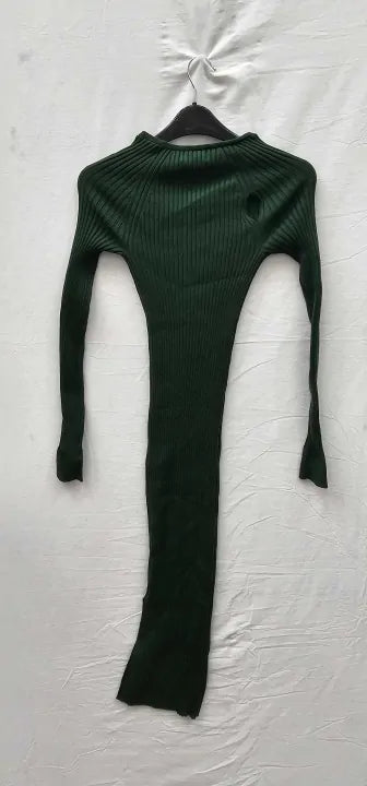 Mango - Green Ribbed V-Neck Dress - Green Size: Xs