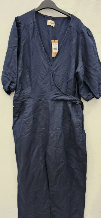Hush-007409-1676-18-Navy-Navy Paloma Linen Cotton Blend Jumpsuit-Navy Size: Uk18