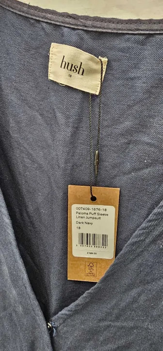 Hush-007409-1676-18-Navy-Navy Paloma Linen Cotton Blend Jumpsuit-Navy Size: Uk18