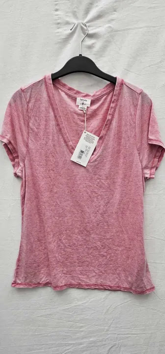 7 For All Mankind-Ssv6210Ma-L-Pink-Pink Andy V-Neck Cotton Blend T-Shirt-Pink Size: L  deal !!