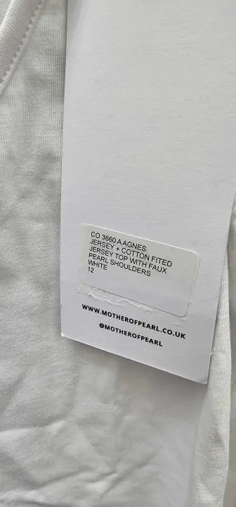 Mother Of Pearl - White Bishop Pearl Embellished Top - White Size: Uk12