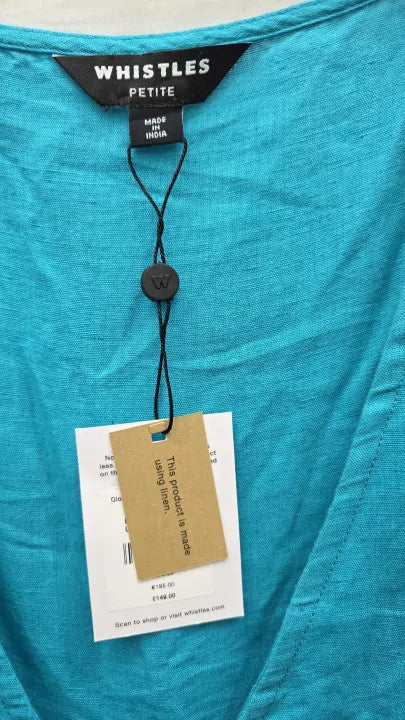 Whistles - Turquoise Gloria Linen Blend Dress Size: Uk 20