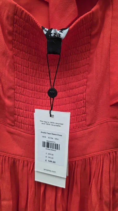 Whistles - Red Amelia Cape Sleeve Midi Dress Size: Uk 8