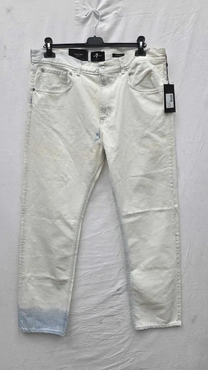 7 For All Mankind - White Cooper Straight Jeans Size: 36