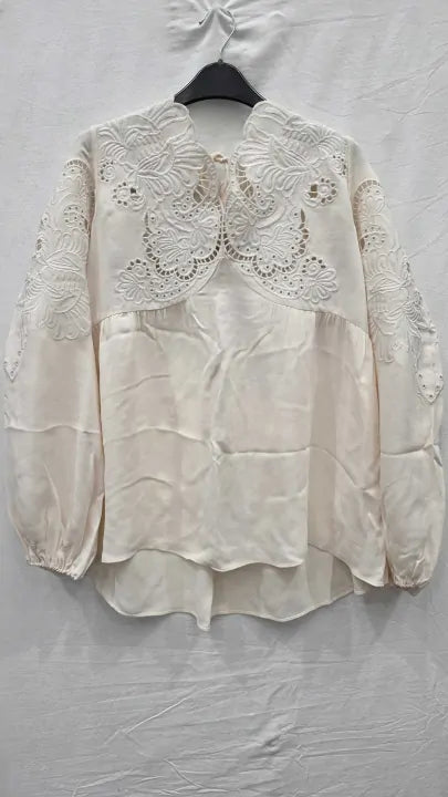 Reiss - Cream Noa Lace Blouse Size: Uk 10