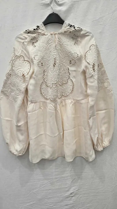 Reiss - Cream Noa Lace Blouse Size: Uk 10