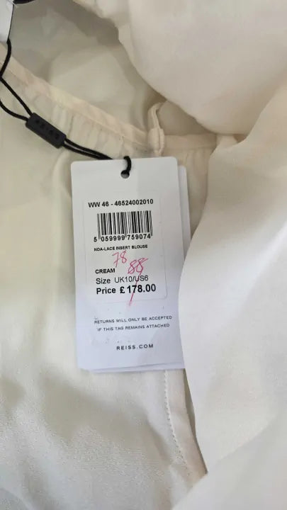 Reiss - Cream Noa Lace Blouse Size: Uk 10