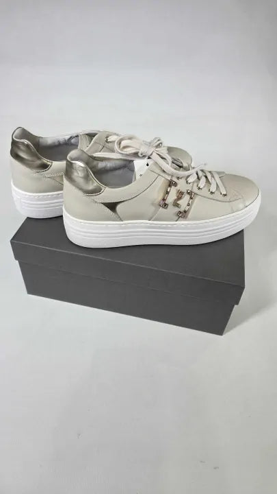 Nerogiardini - Beige Detailed Leather Flatform Trainers Size: Uk 6