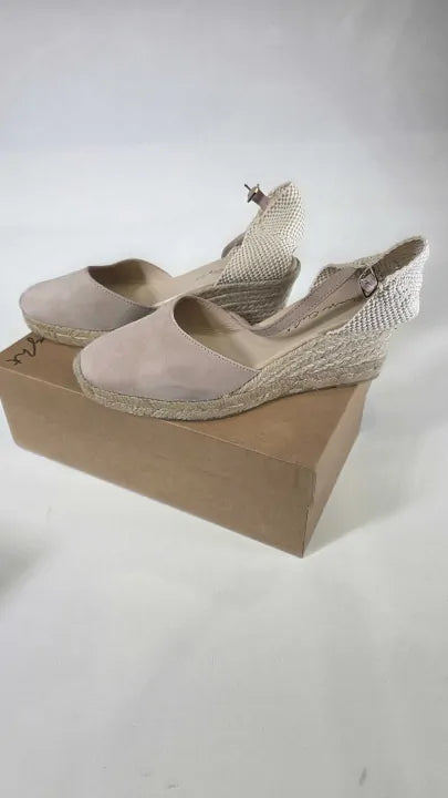 Phase Eight - Pink Wedge Suede Espadrille Sandals Size: Uk 6