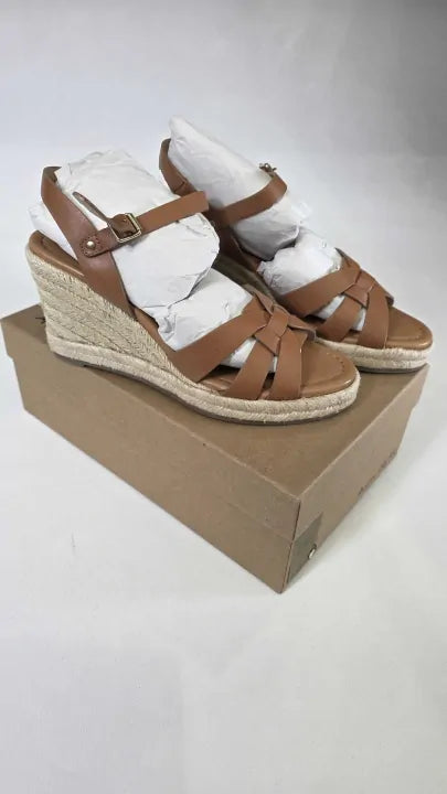 Phase Eight - Brown Leather Strap Wedge Sandals Size: Uk 6