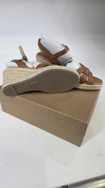 Phase Eight - Brown Leather Strap Wedge Sandals Size: Uk 6