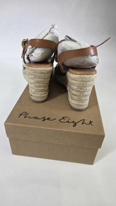 Phase Eight - Brown Leather Strap Wedge Sandals Size: Uk 6
