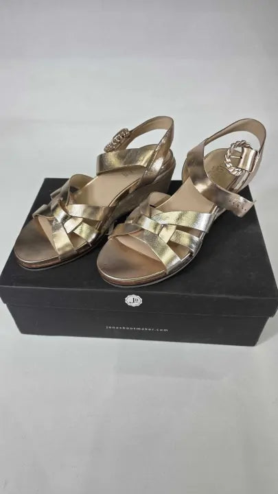 Jones Bootmaker - Women's Gold Loriana Woven Wedge Espadrilles Size: Uk 4