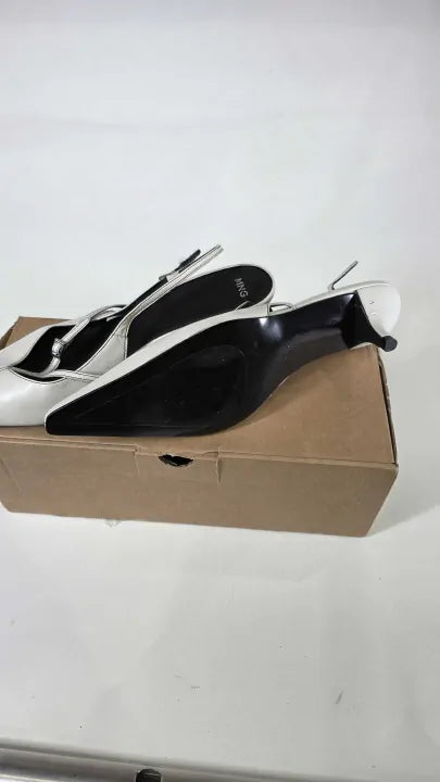 Mango - White Slingback Kitten Heeled Shoes Size: Uk 7