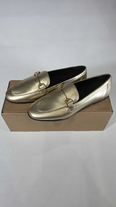 Mango - Gold Leather Horsebit Loafers Size: Uk 3