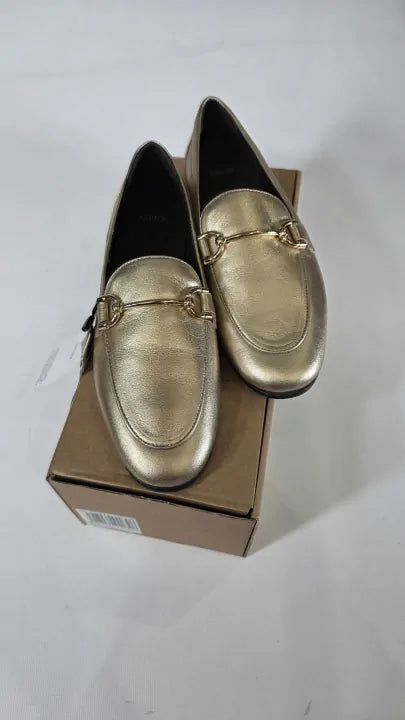 Mango - Gold Leather Horsebit Loafers Size: Uk 3
