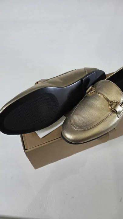 Mango - Gold Leather Horsebit Loafers Size: Uk 3