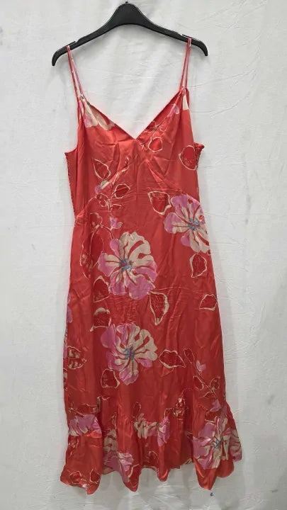 Whistles - Orange Hibiscus Print Raffa Silk Blend Dress Size: Uk 14