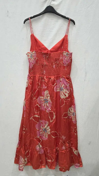 Whistles - Orange Hibiscus Print Raffa Silk Blend Dress Size: Uk 14