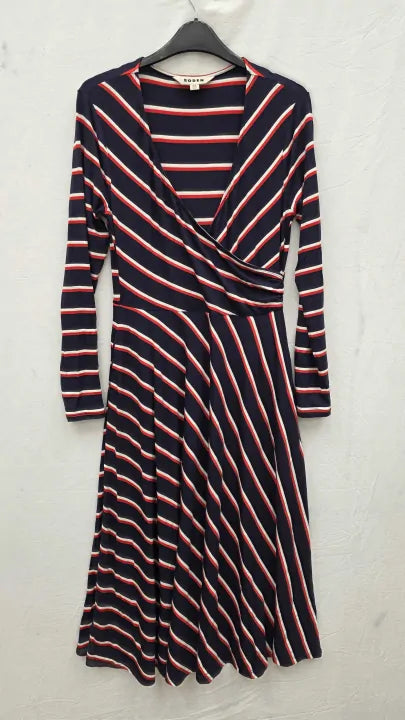 Boden Blue Hotch Stripe Jersey Midi Dress Size: Uk 8