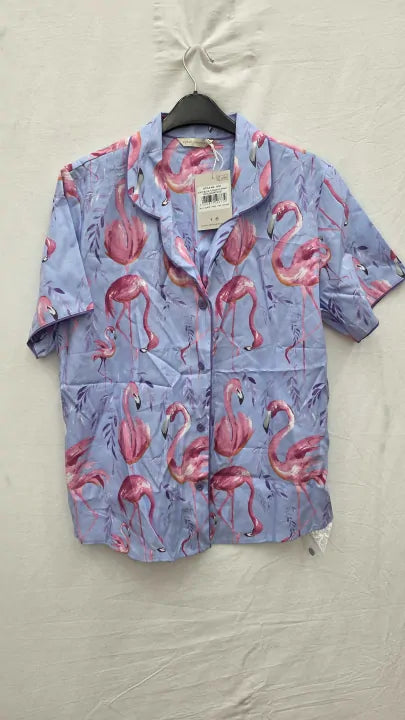 Cyberjammies - Blue Flamingo Print Pyjama Top And Short Size: Uk 12
