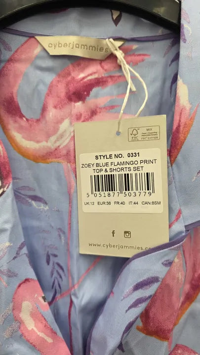 Cyberjammies - Blue Flamingo Print Pyjama Top And Short Size: Uk 12