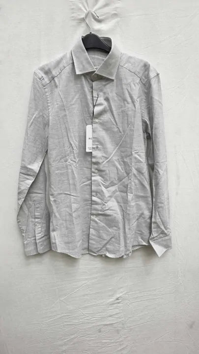 Reiss Soft Grey Zetterberg Casual Cotton Shirt Size: Small