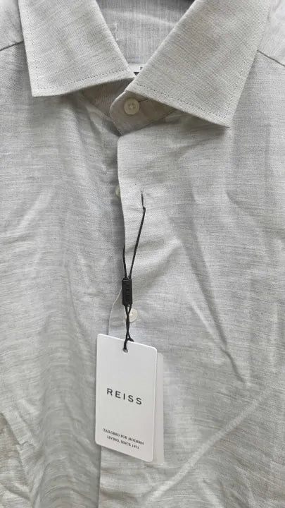 Reiss Soft Grey Zetterberg Casual Cotton Shirt Size: Small