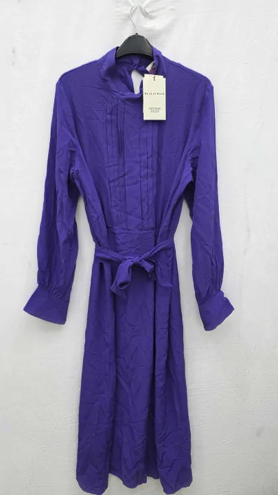 Really Wild Purple Liberty Silk Pleated Dress Size: Uk 12