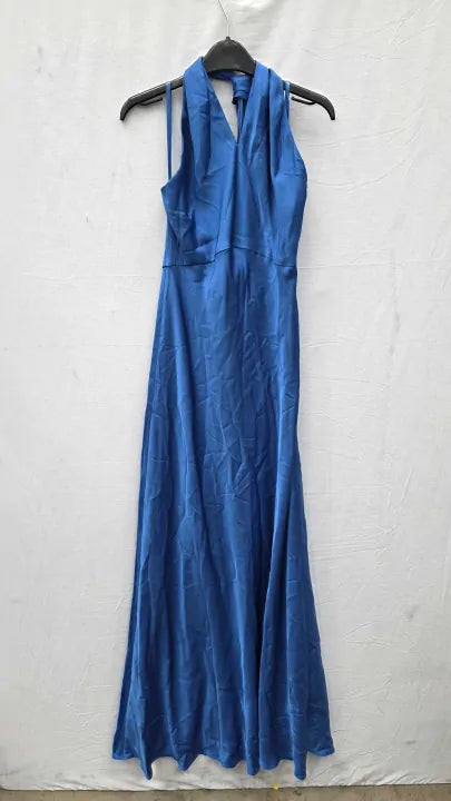 Reiss Dina Tie Neck Column Maxi Dress In Cobalt Blue Size: Uk 8