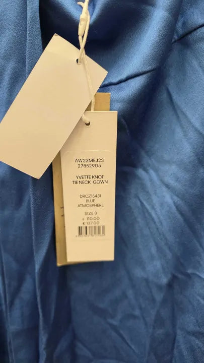 Reiss Dina Tie Neck Column Maxi Dress In Cobalt Blue Size: Uk 8
