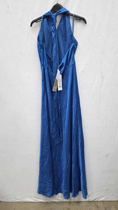 Reiss Dina Tie Neck Column Maxi Dress In Cobalt Blue Size: Uk 8