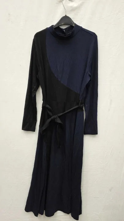 Jaeger Jersey Colour Block Tie Waist Midi Dress Size: Uk 12