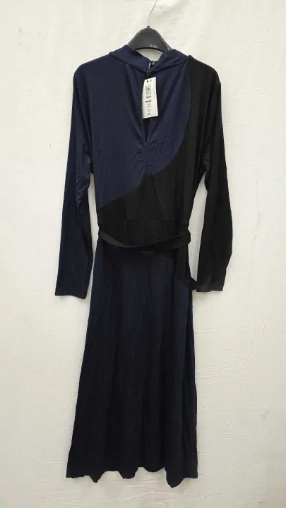 Jaeger Jersey Colour Block Tie Waist Midi Dress Size: Uk 12