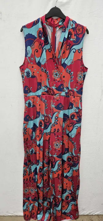 Max&co. - Orange Printed Tie Waist Jumpsuit - Multi Size: Xl