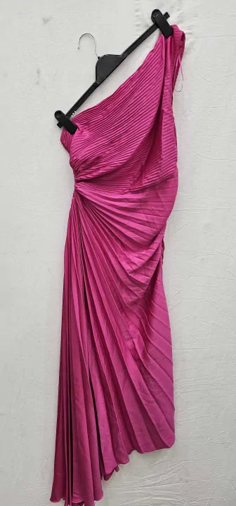 Mango - Pink Asymmetrical Pleated Dress - Pink Size: L
