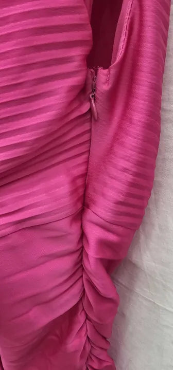Mango - Pink Asymmetrical Pleated Dress - Pink Size: L