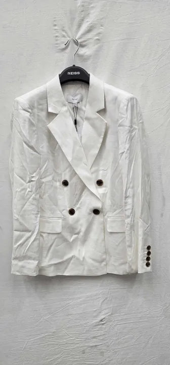 Reiss - White Hollie Linen Blend Blazer - White Size: Uk12