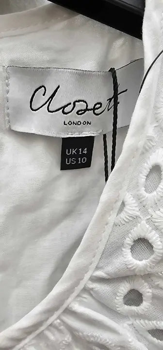 Closet-d10462_white-14-white- White A-line Embroided Midi Dress-white Size: Uk14